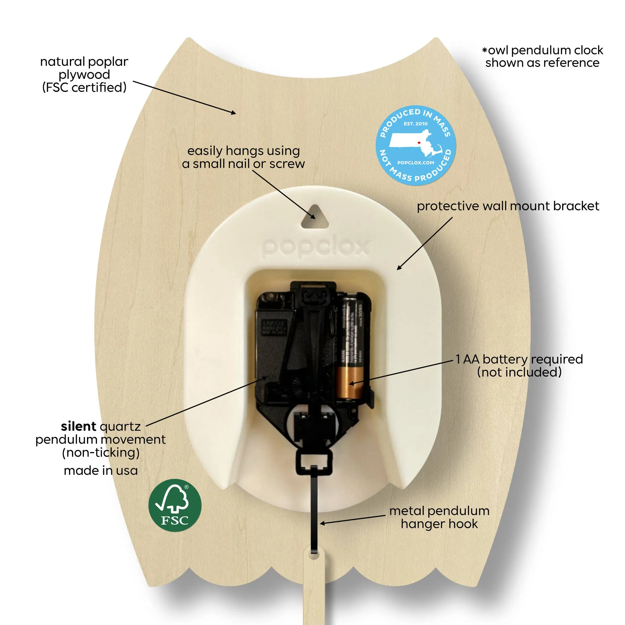 Popclox - Canoe Pendulum Clock - Wood