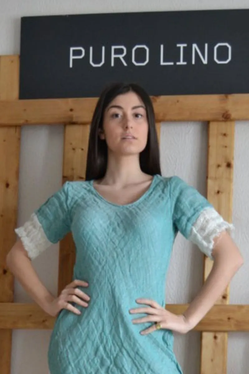 Pure Italian Linen Positano Light Blue Dress