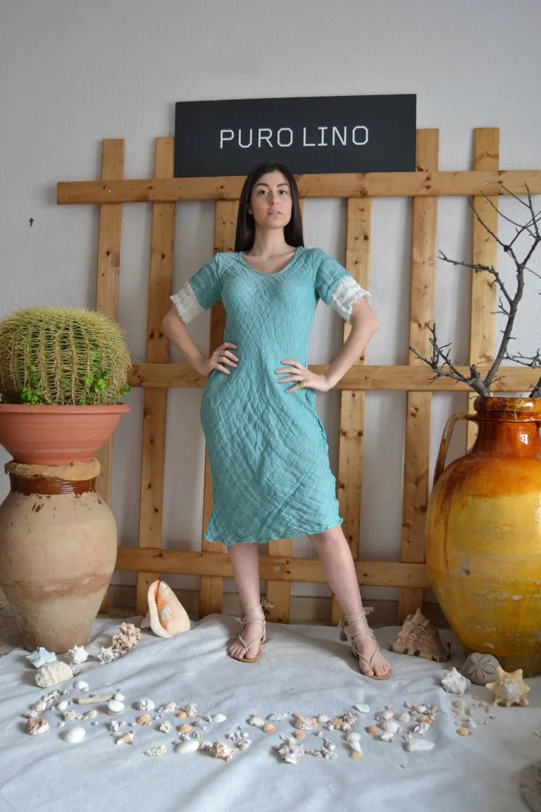 Pure Italian Linen Positano Light Blue Dress