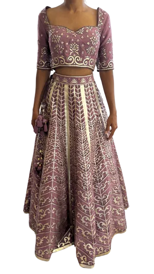 Purple & Silver Leather Laser Cut Lehenga