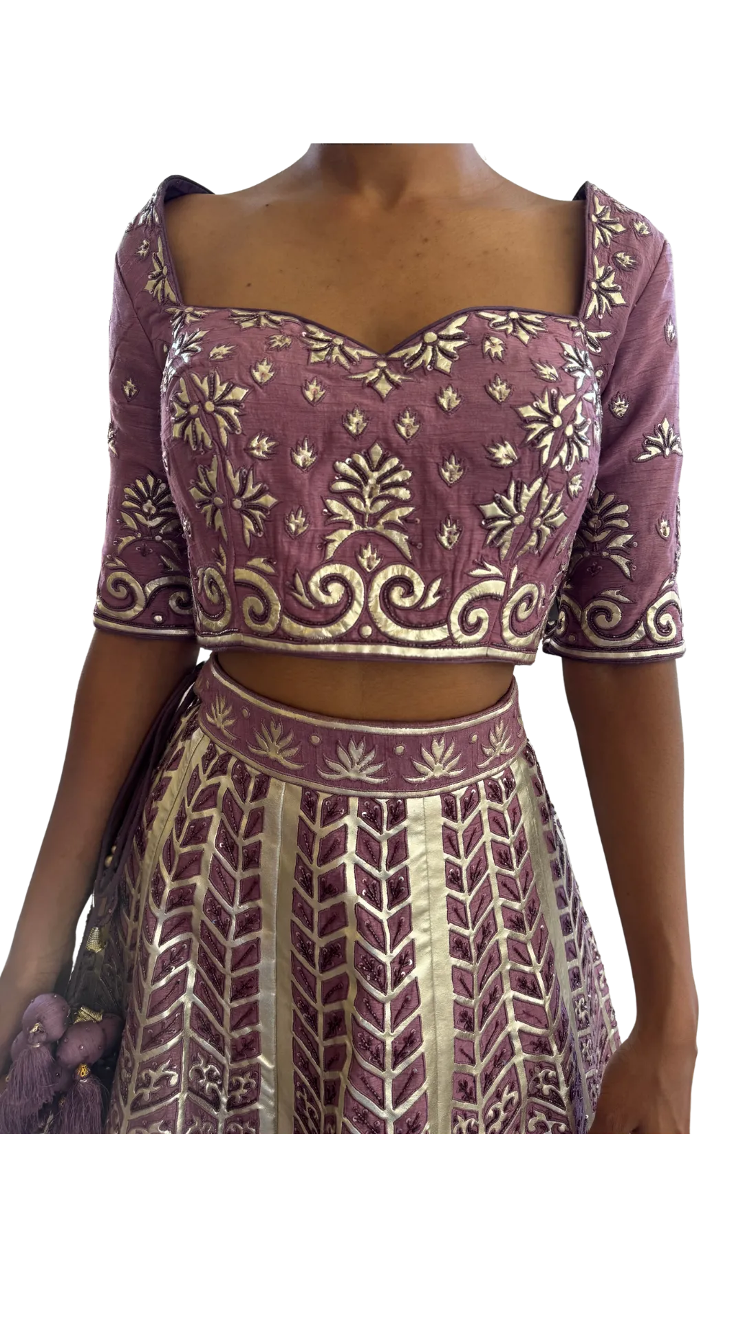 Purple & Silver Leather Laser Cut Lehenga