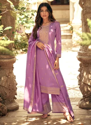 Purple Colour Embroidered Pant Style Suit