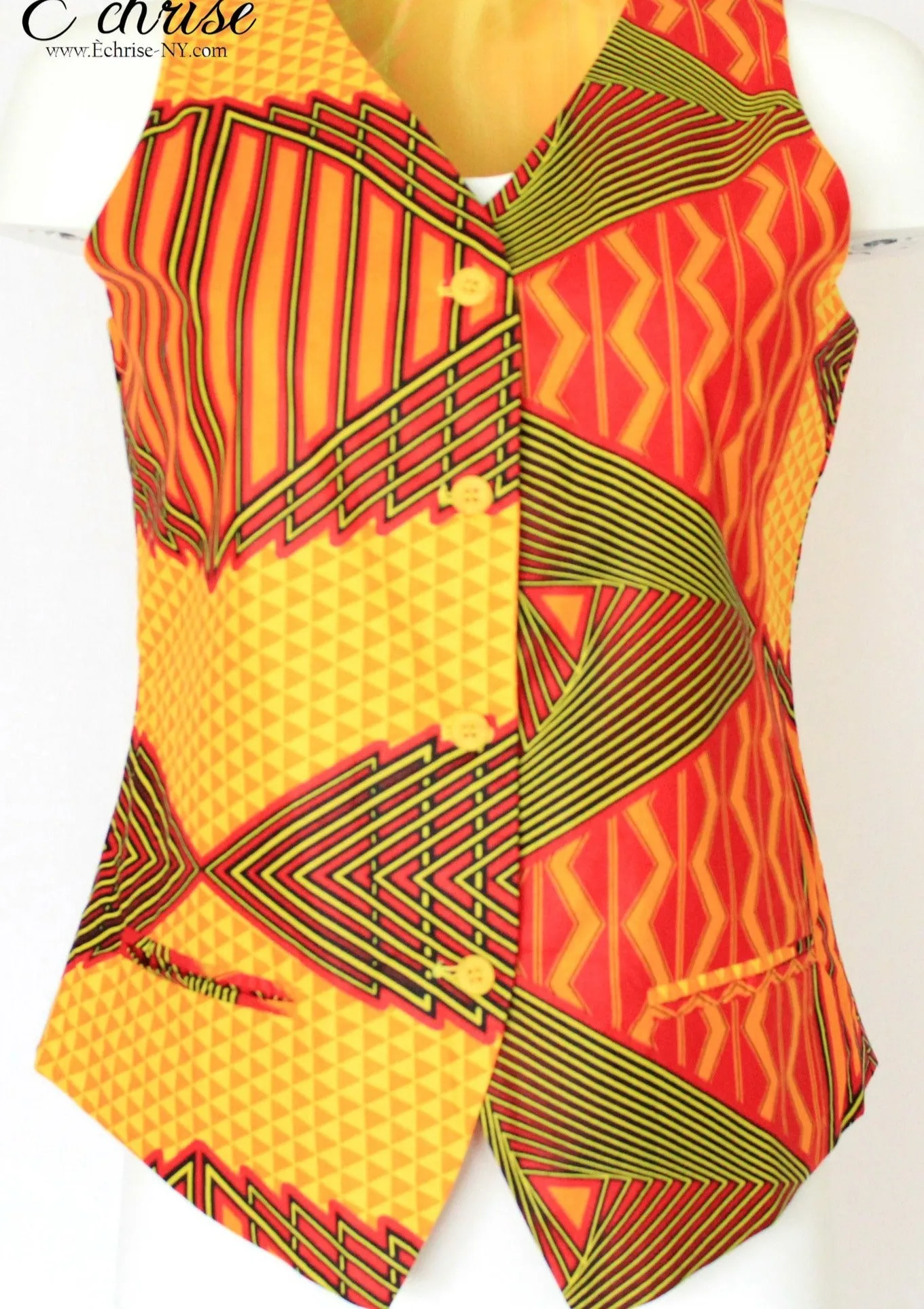 Q112V Geometric WaxPrint Vest/Waist Coat - V6614 Yellow
