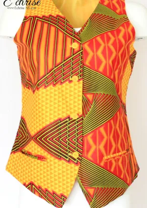 Q112V Geometric WaxPrint Vest/Waist Coat - V6614 Yellow