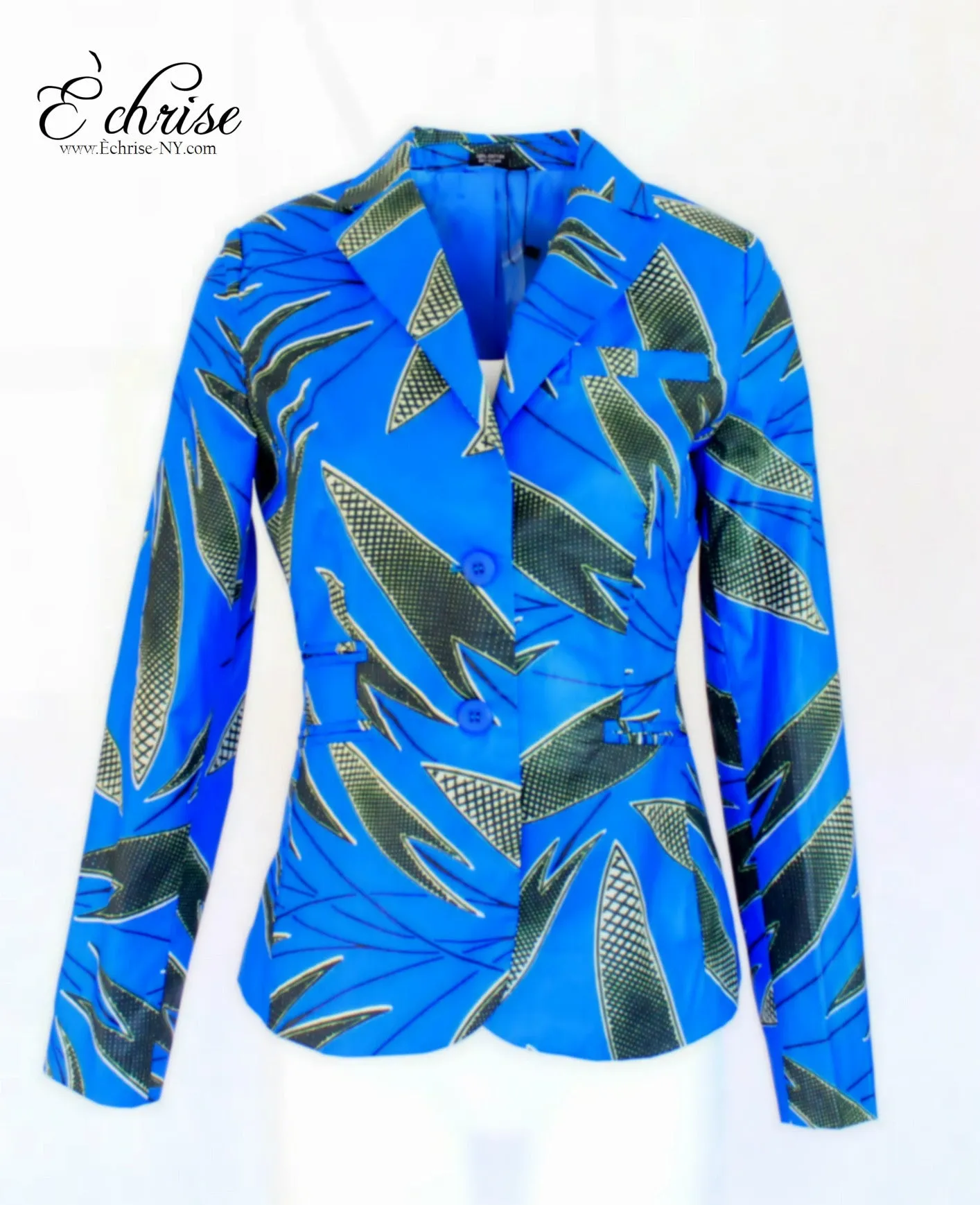Q117 Geometric African Print Blazer/Jacket - B6658 Blue