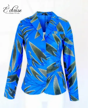 Q117 Geometric African Print Blazer/Jacket - B6658 Blue