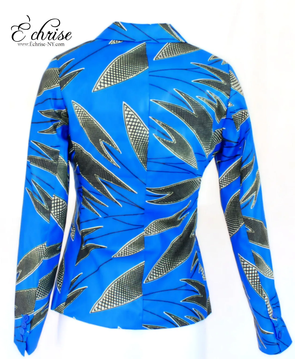 Q117 Geometric African Print Blazer/Jacket - B6658 Blue