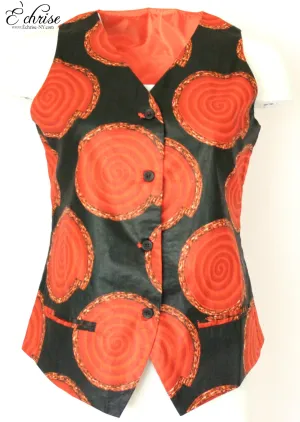 Q120V Geometric WaxPrint Vest/Waist Coat - V2638 Black/Red