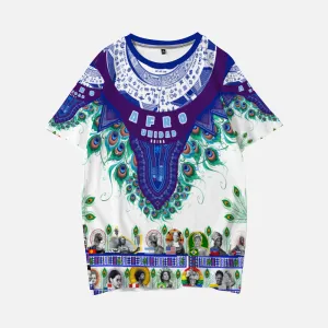 Queenshiki 2023 Short Sleeve T-Shirts Blue Purple Mesh Adinkra Dashiki