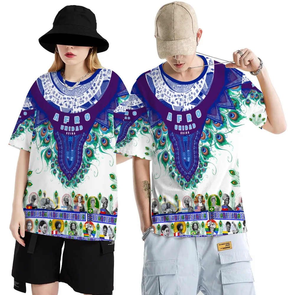 Queenshiki 2023 Short Sleeve T-Shirts Blue Purple Mesh Adinkra Dashiki