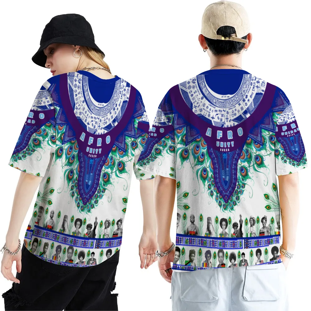 Queenshiki 2023 Short Sleeve T-Shirts Blue Purple Mesh Adinkra Dashiki