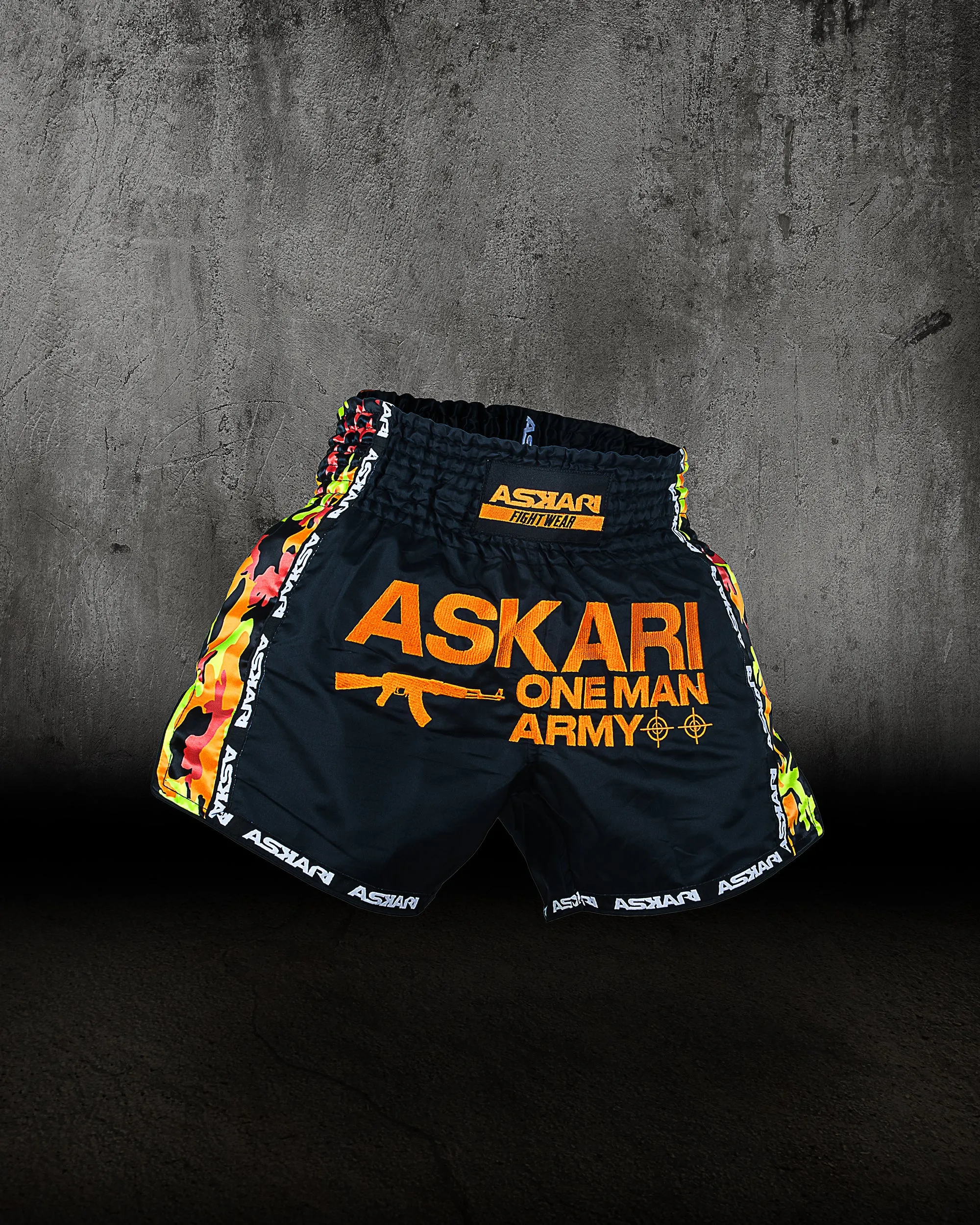 "ONE MAN ARMY" MUAY THAI SHORTS [ORANGE CAMOUFLAGE]