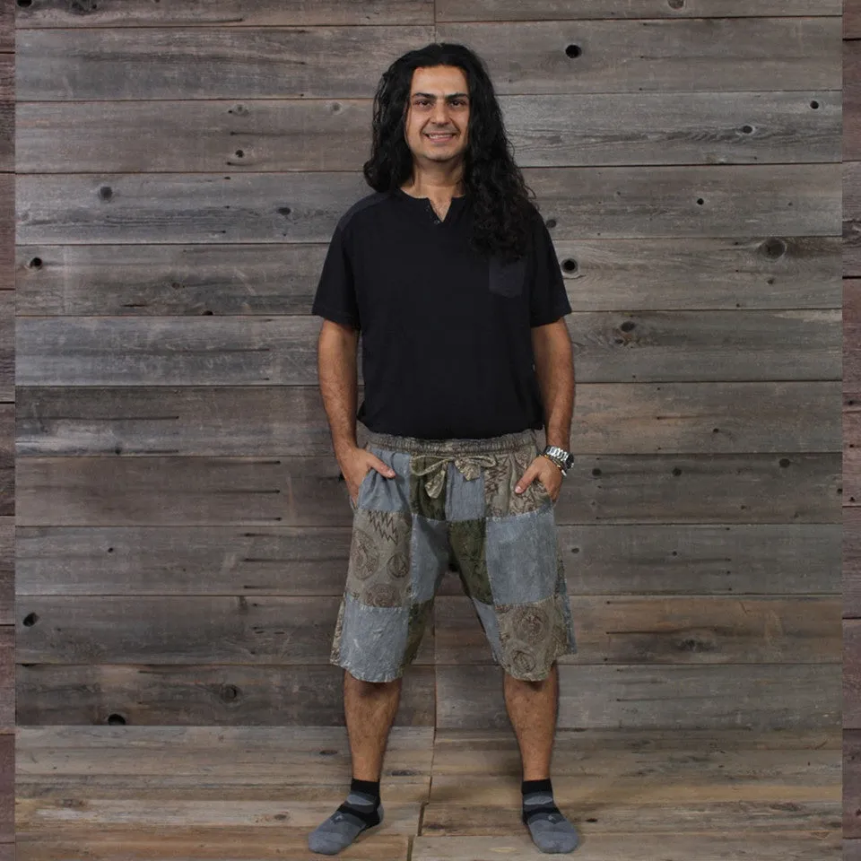 RAISED IN THE LIONS DEN SHORTS Grateful Dead Men's Cotton Patchwork Solid & GD Print Cargo Shorts