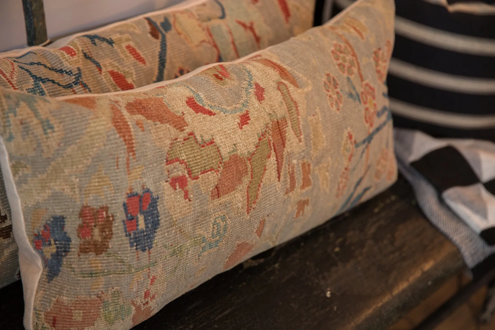 Reclaimed Antique Persian Rug Fragment Lumbar Pillow