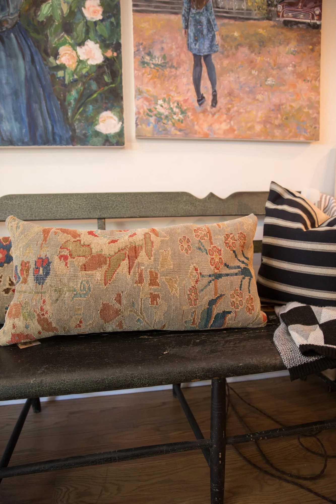 Reclaimed Antique Persian Rug Fragment Lumbar Pillow