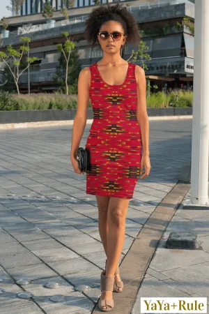 Red Black African Print Dress