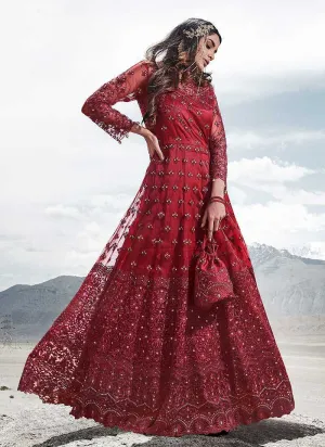 Red Heavy Embroidered Kalidar Lehenga/ Pant Style Anarkali