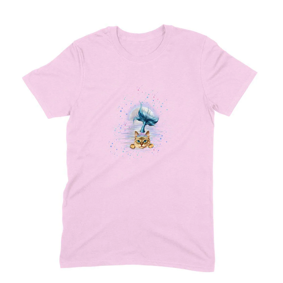 Round Neck T-Shirt (Men) - Little Meowmaid Cat (11 Colours)