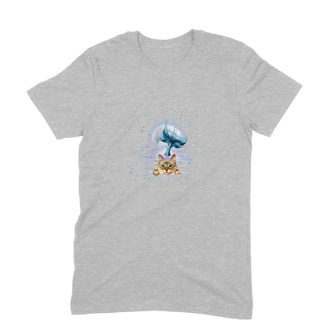 Round Neck T-Shirt (Men) - Little Meowmaid Cat (11 Colours)