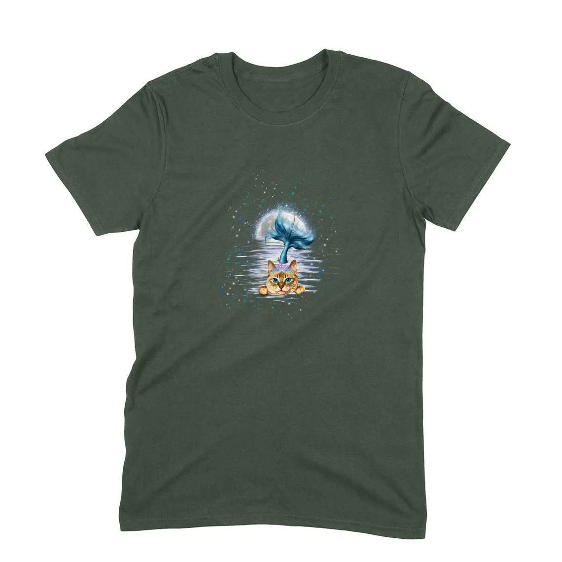 Round Neck T-Shirt (Men) - Little Meowmaid Cat (11 Colours)