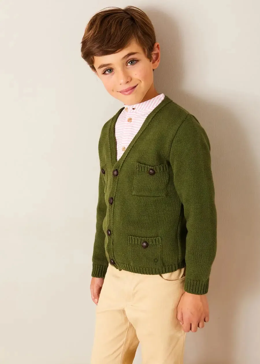 Safari Button Detail Cardigan in Green (4-10yrs)