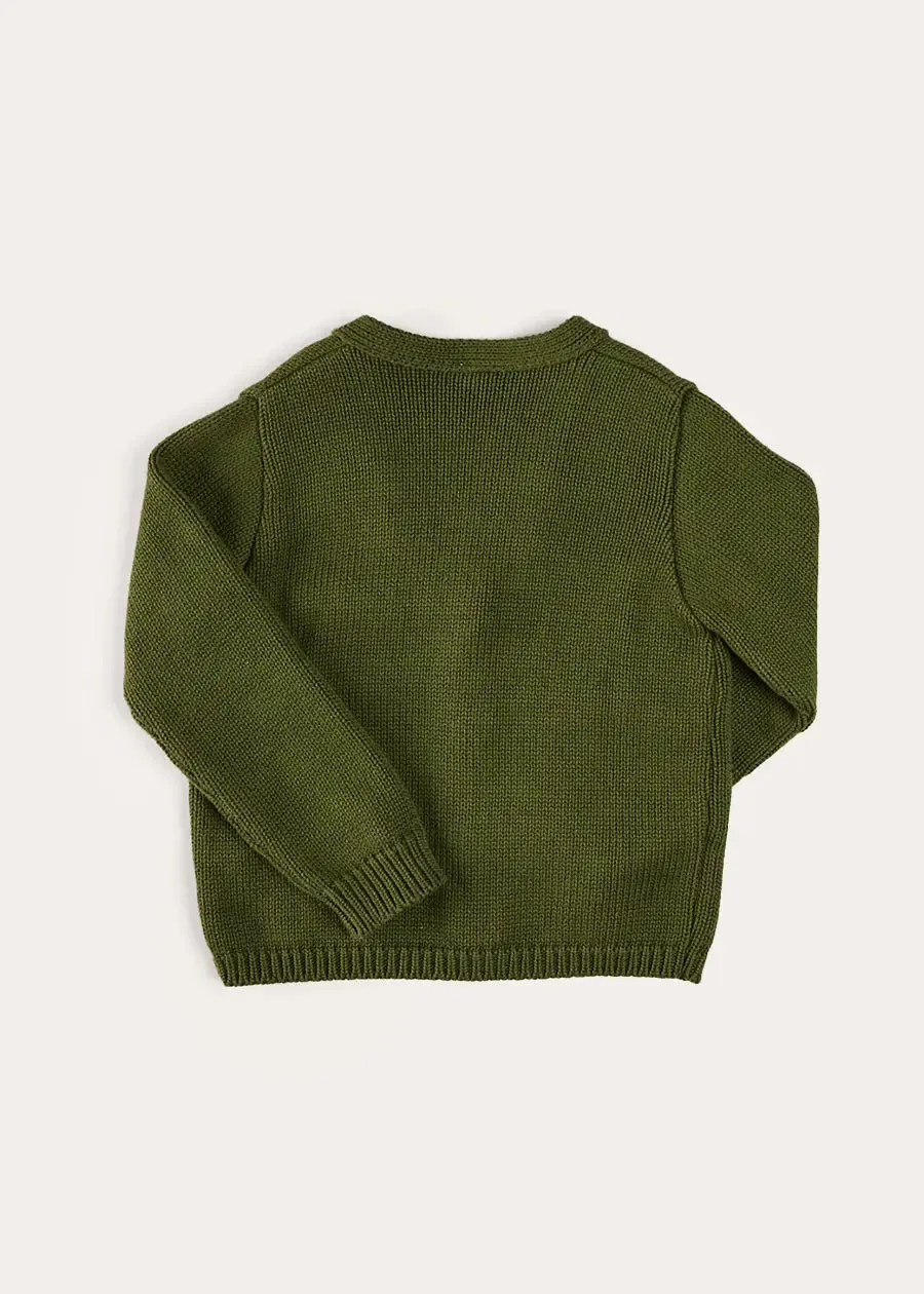 Safari Button Detail Cardigan in Green (4-10yrs)