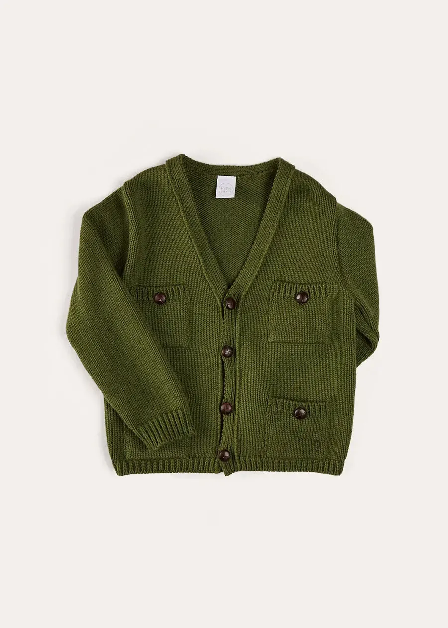 Safari Button Detail Cardigan in Green (4-10yrs)