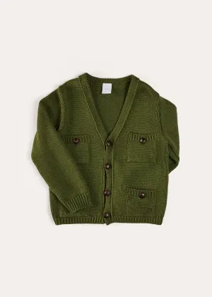 Safari Button Detail Cardigan in Green (4-10yrs)