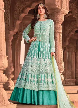Sea Green Heavy Embroidered Lehenga Style Anarkali