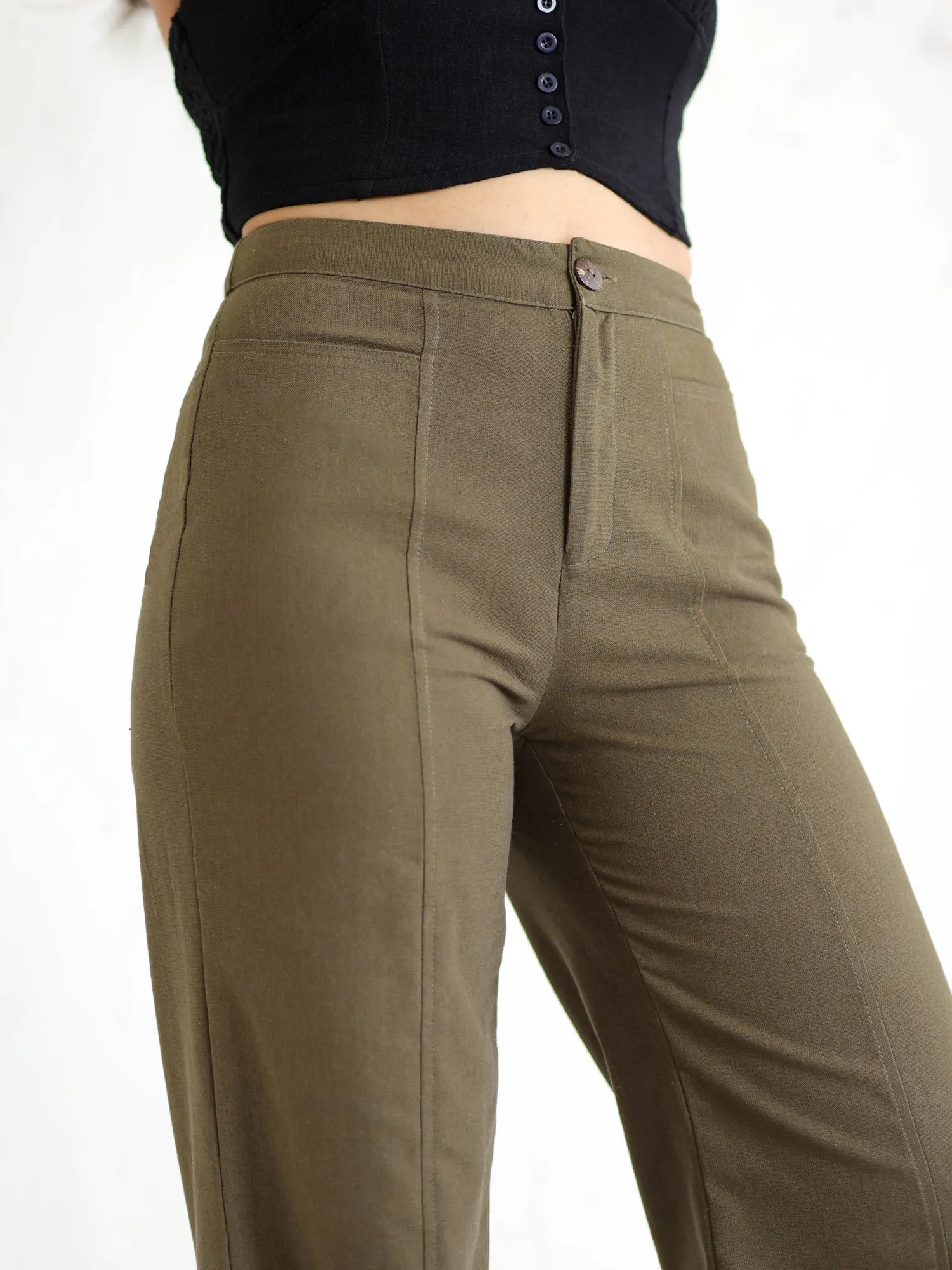 Seam Detailed Linen High Waisted Pant