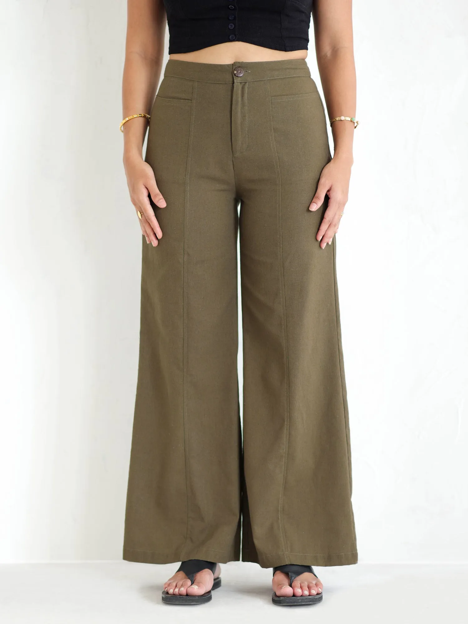Seam Detailed Linen High Waisted Pant