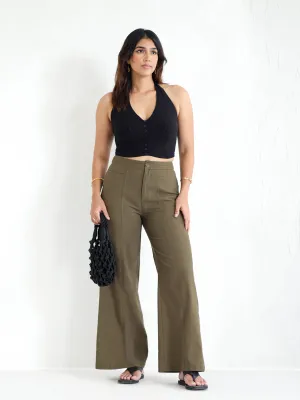 Seam Detailed Linen High Waisted Pant