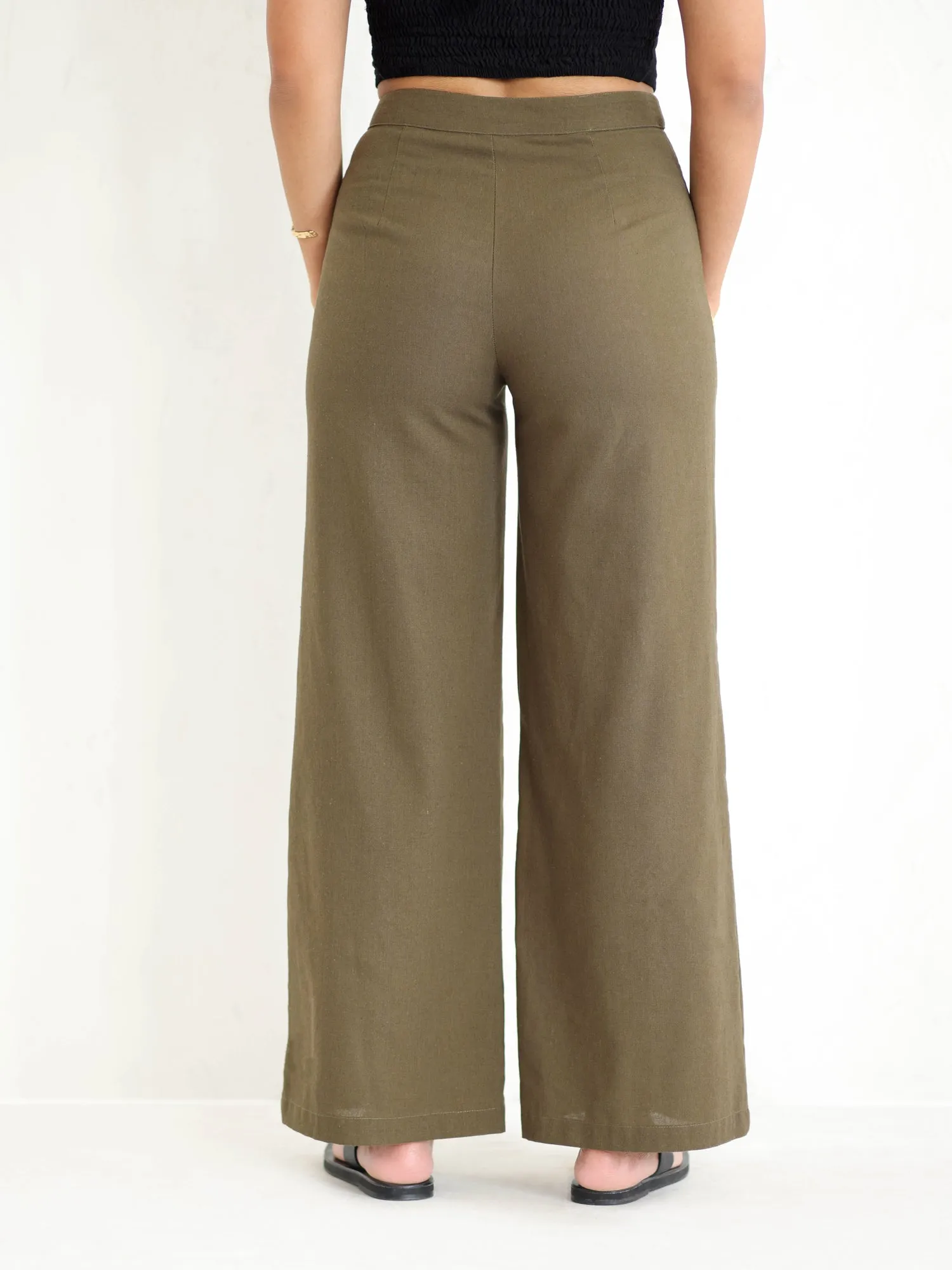 Seam Detailed Linen High Waisted Pant