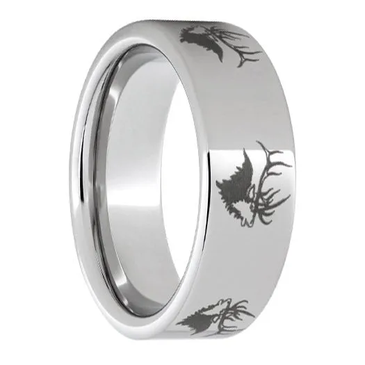 Serinium Pipe Cut Band with Elk Head Laser Engraving
