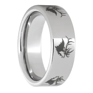 Serinium Pipe Cut Band with Elk Head Laser Engraving