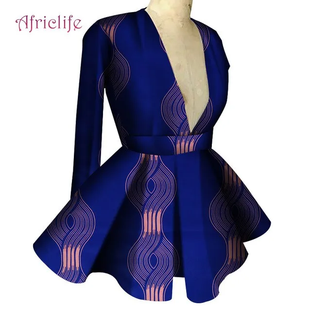Slim High Waist Long Sleeve  V Collar Lady Fashion Top African Dashiki Print Blouse