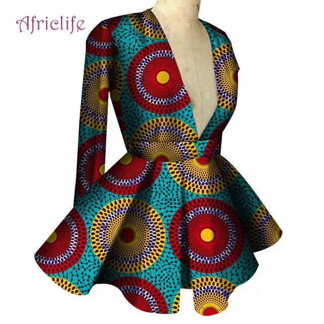 Slim High Waist Long Sleeve  V Collar Lady Fashion Top African Dashiki Print Blouse