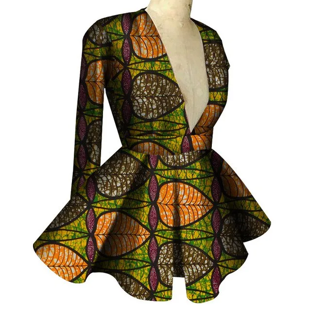 Slim High Waist Long Sleeve  V Collar Lady Fashion Top African Dashiki Print Blouse