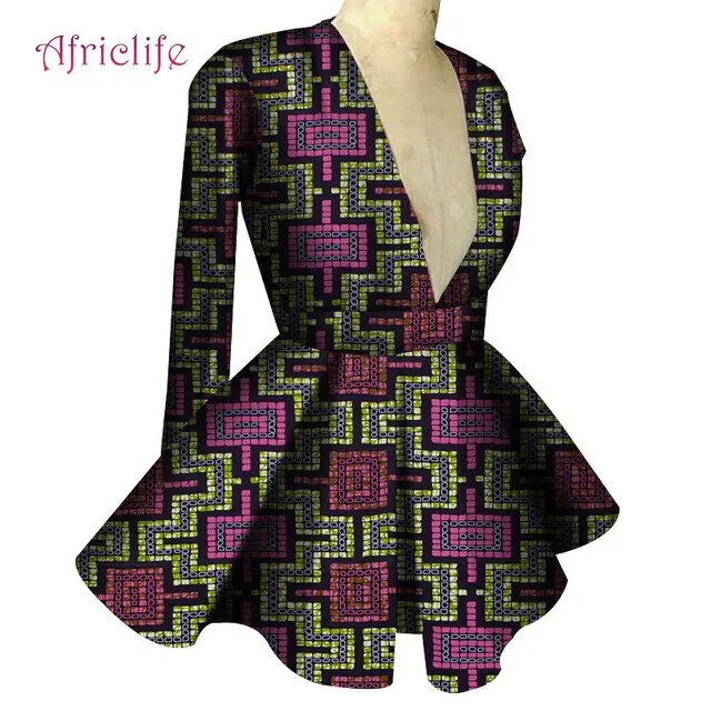 Slim High Waist Long Sleeve  V Collar Lady Fashion Top African Dashiki Print Blouse