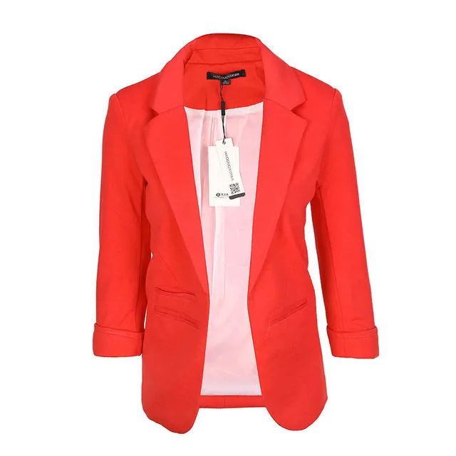 Spring Slim Fit Blazer Women Formal Jackets Office Work Open Front Notched Blazer Black Ladies Blazer
