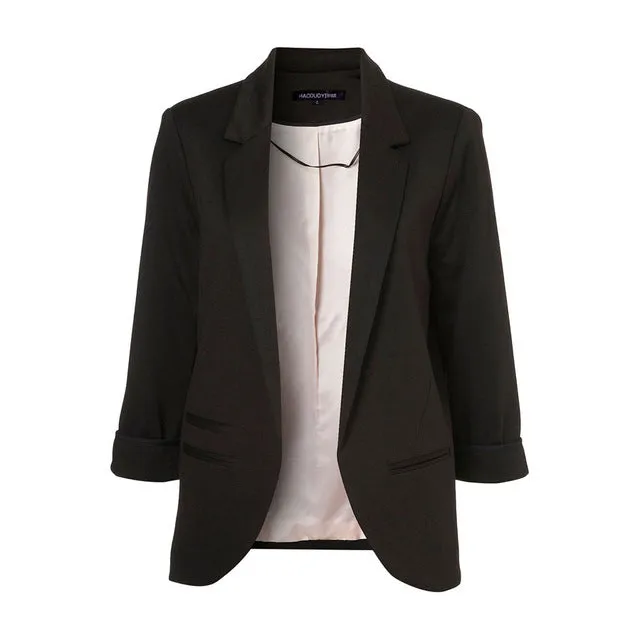 Spring Slim Fit Blazer Women Formal Jackets Office Work Open Front Notched Blazer Black Ladies Blazer