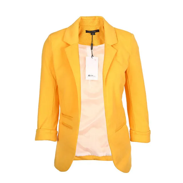 Spring Slim Fit Blazer Women Formal Jackets Office Work Open Front Notched Blazer Black Ladies Blazer