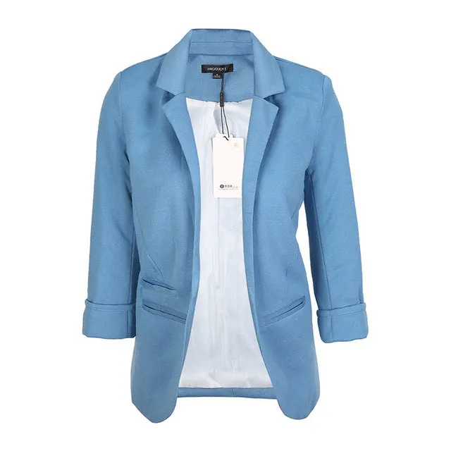 Spring Slim Fit Blazer Women Formal Jackets Office Work Open Front Notched Blazer Black Ladies Blazer
