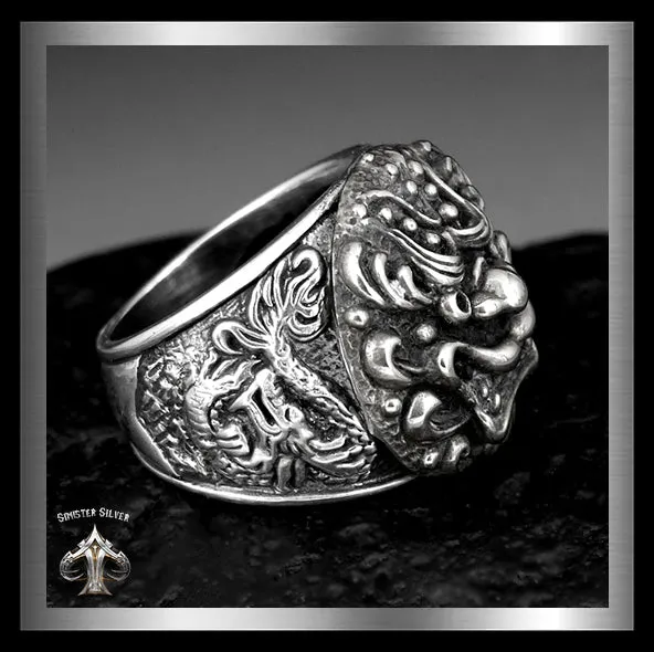 Sterling Silver Japanese Foo Lion Dragon Tiger Biker Ring