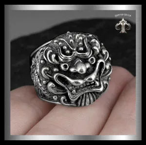 Sterling Silver Japanese Foo Lion Dragon Tiger Biker Ring