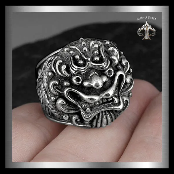 Sterling Silver Japanese Foo Lion Dragon Tiger Biker Ring