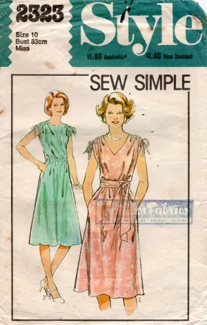Style 2323 Womens EASY Pullover Gathered Shoulder Dress 1970s Vintage Sewing Pattern Size 10, 12 or 18
