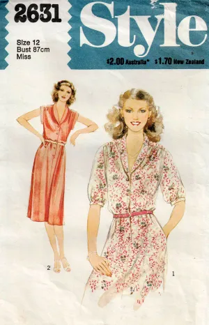 Style 2631 Womens Easy Fit & Flared Shirtdress 1970s Vintage Sewing Pattern Size 12 Bust 34 inches