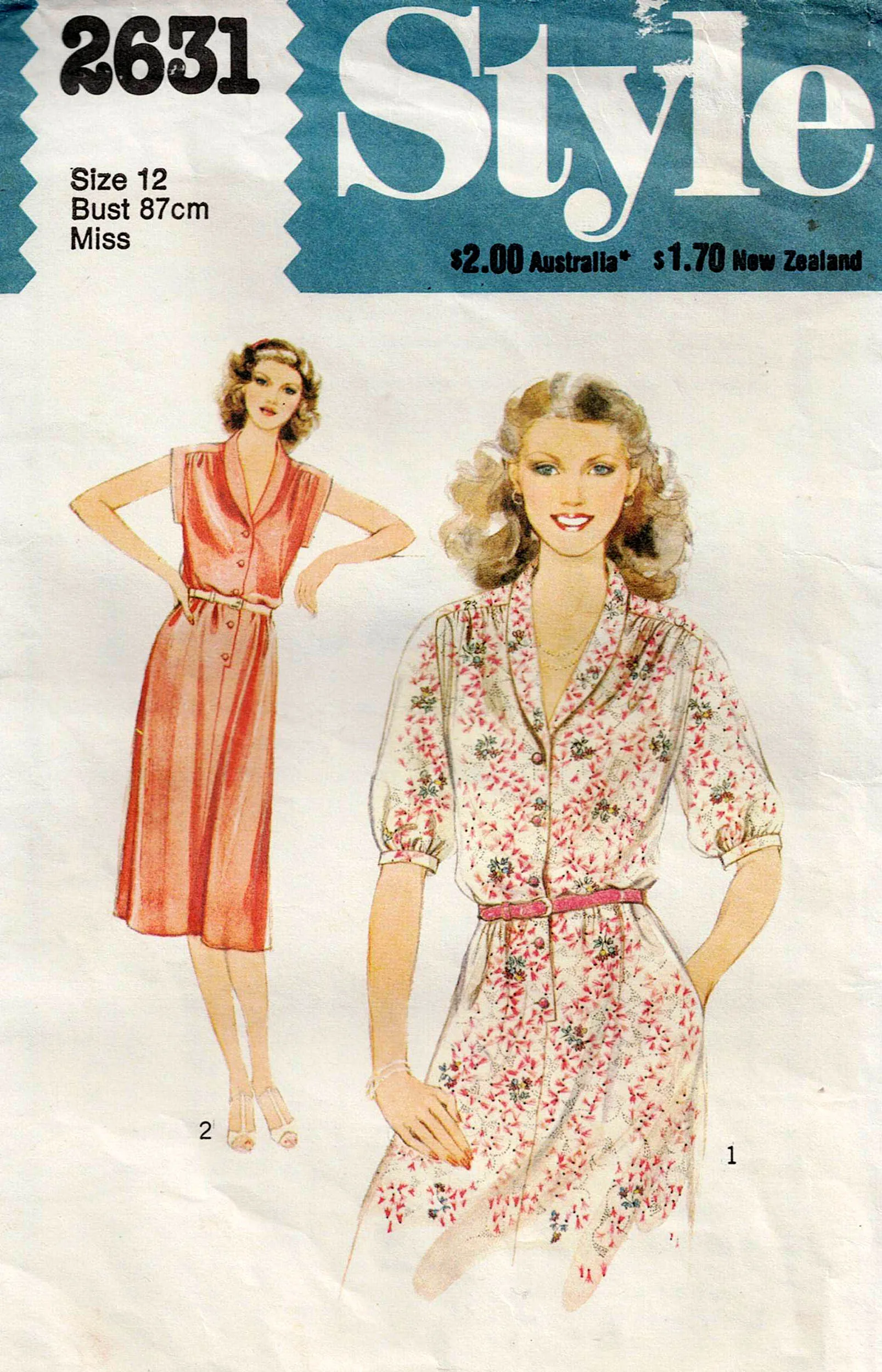 Style 2631 Womens Easy Fit & Flared Shirtdress 1970s Vintage Sewing Pattern Size 12 Bust 34 inches