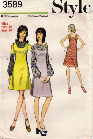 Style 3589 Womens Dress & Blouse 1970s Vintage Sewing Pattern Size 16 Bust 38 inches
